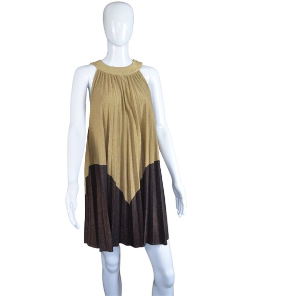 NWT Free People Gold and Metallic Plum Pleated Halter Top/Mini Dress - Size S - Picture 1 of 11